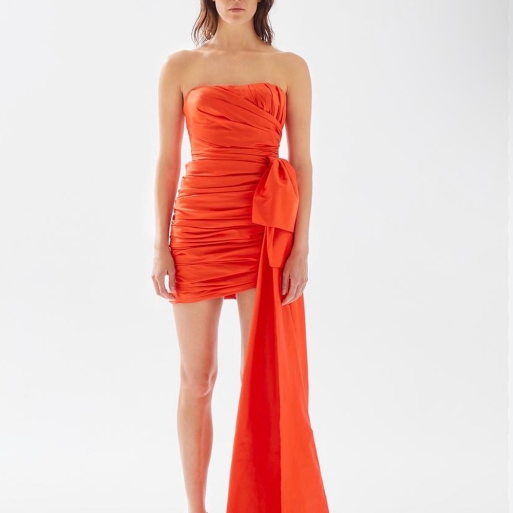 Tarik Ediz Vibrant Orange Strapless Dress